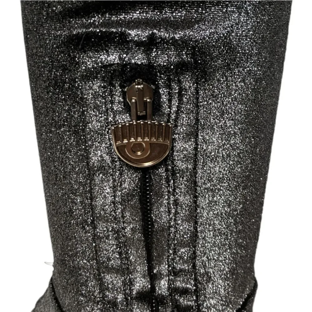 CHIARA FERRAGNI Metallic Glitter Love Stretch Over the Knee Boots 38